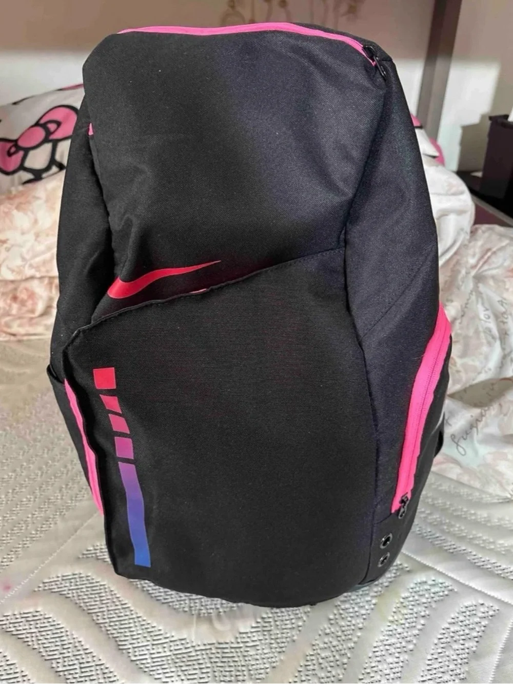 Nike Black Backpack with Pink Accents and Purple-Blue Gradient